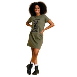 Karl Lagerfeld Paris SMALL Je M'appelle Choupette Cat Olive Green Tshirt Dress